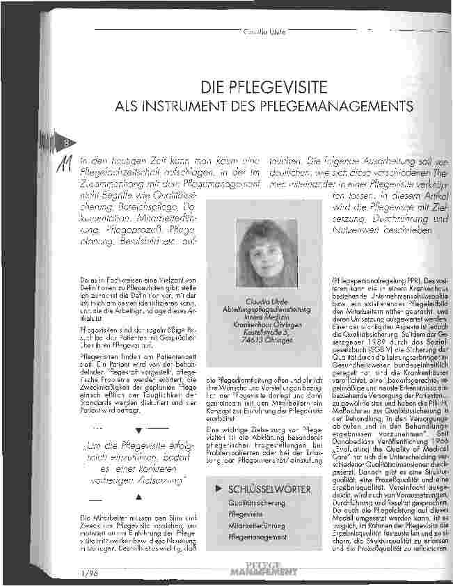 Vorschauseite 1: Die Pflegevisite als Instrument des Pflegemanagements