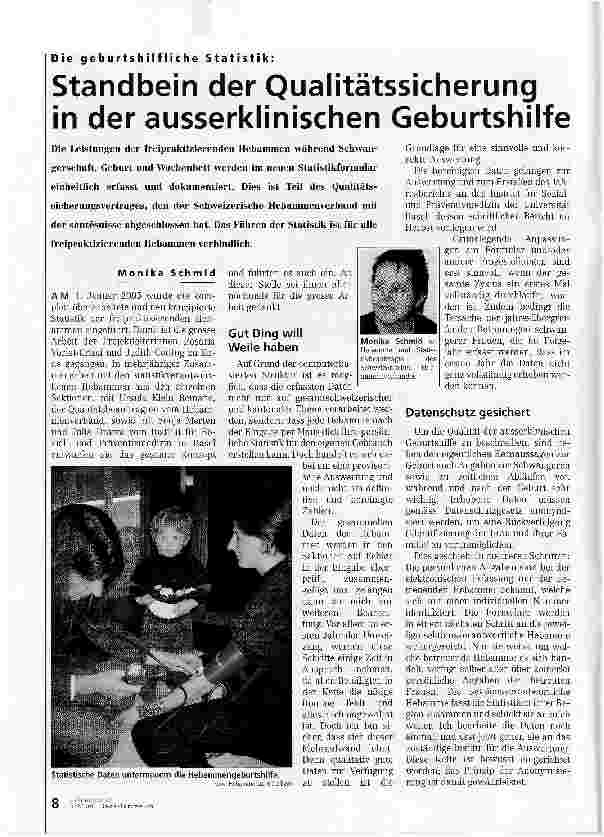 Vorschauseite 1: Standbein der Qualitätssicherung in der ausserklinischen Geburtshilfe