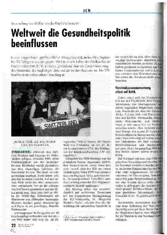 Vorschauseite 1: Weltweit die Gesundheitspoitik beeinflussen Versammlung des Weltbundes der Krankenschwestern