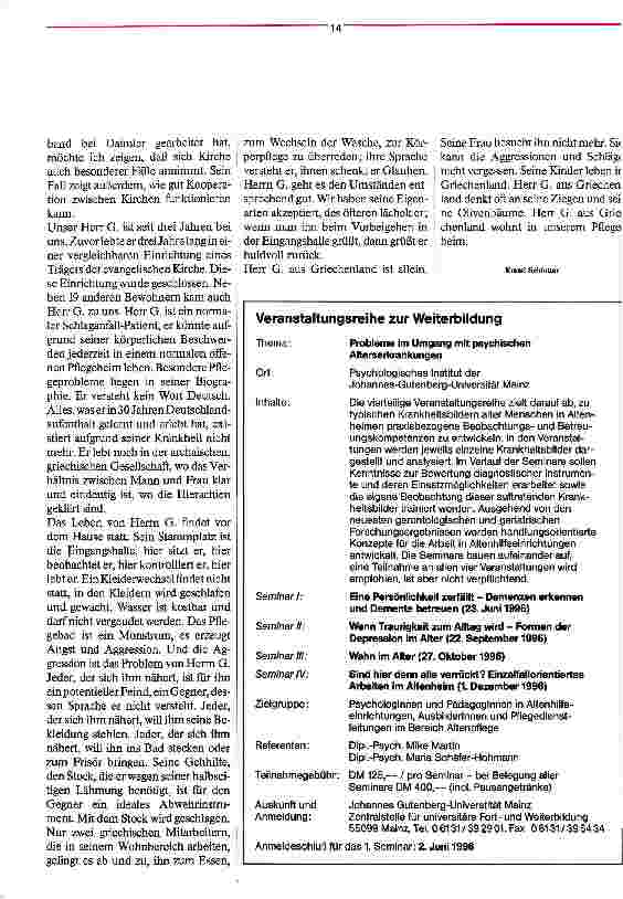 Vorschauseite 4: Verwirrt, dement, vergessen? Gerontopsychiatrische Pflege als Prüfstein kirchlicher Altenpflege
