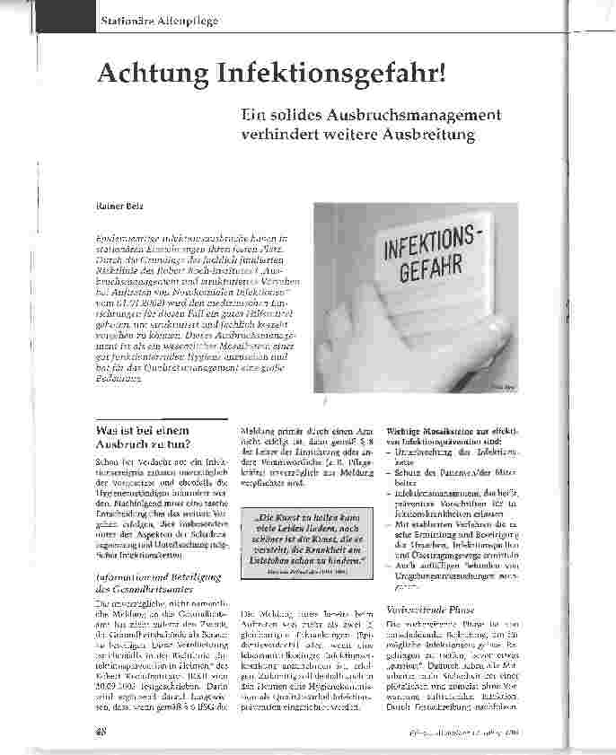 Vorschauseite 1: Achtung Infektionsgefahr!