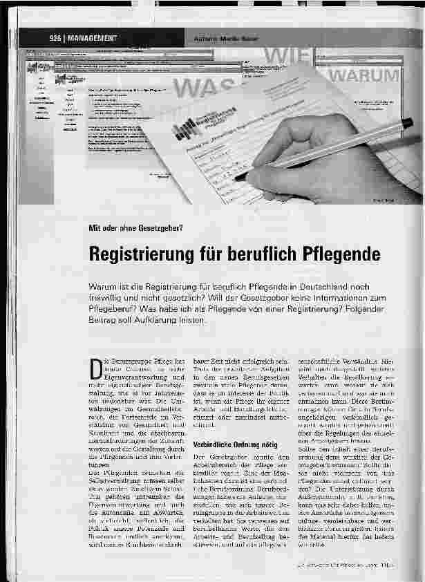 Vorschauseite 1: Mit oder ohne Gesetzgeber? Registrierung für beruflich Pflegende