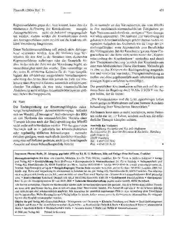 Vorschauseite 5: Neuigkeiten zum off-label-use (Teil 2) Zu den Entwicklungen in der Rechtsprechung und deren Auswirkungen auf die Praxis -