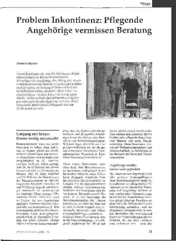 Vorschauseite 1: Problem Inkontinenz: Pflegende Angehörige vermissen Beratung