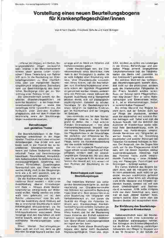 Vorschauseite 1: Vorstellung eines neuen Beurteilungsbogens für Krankenpflegeschüler/in