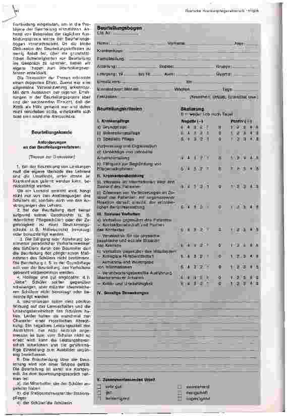 Vorschauseite 2: Vorstellung eines neuen Beurteilungsbogens für Krankenpflegeschüler/in