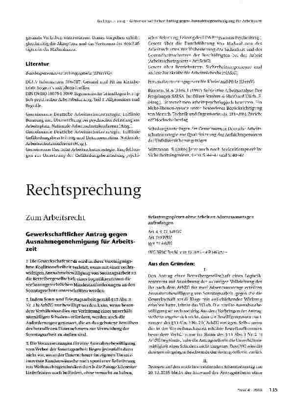 Vorschauseite 1: Gewerkschaftlicher Antrag gegen Ausnahmegenehmigung für Arbeitszeit