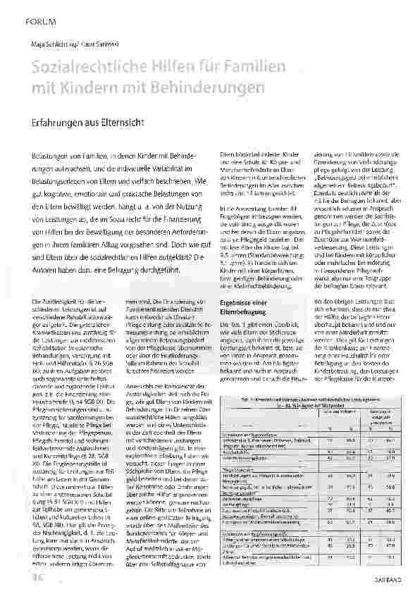 Vorschauseite 1: Sozialrechtliche Hilfen für Familien mit Kindern mit Behinderung