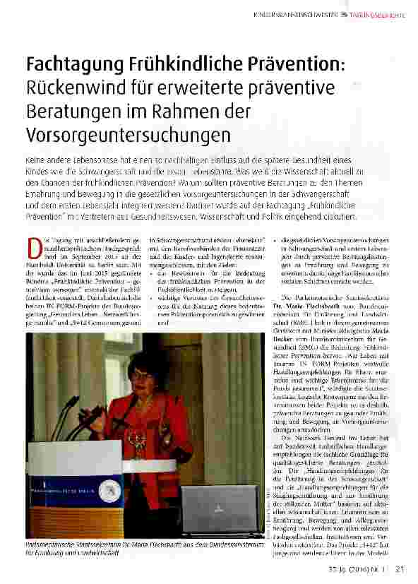 Vorschauseite 1: Fachtagung Frühkindliche Prävention: Rückenwind für erweiterte präventive Beratungen im Rahmen der Vorsorgeuntersuchungen