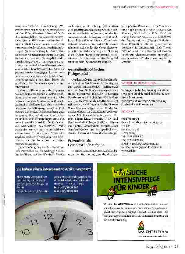 Vorschauseite 3: Fachtagung Frühkindliche Prävention: Rückenwind für erweiterte präventive Beratungen im Rahmen der Vorsorgeuntersuchungen