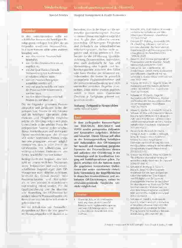 Vorschauseite 3: Glossar perioperativer Prozesszelten und Kennzahlen * Eine gemeinsame Empfehlung von BDA/DGAI, BDC/DGCH und VOPM