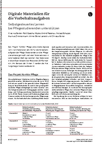 Vorschauseite 1: Digitale Materialien für die Vorbehaltsaufgaben Selbstgesteuertes Lernen bei Pflegestudierenden unterstützen