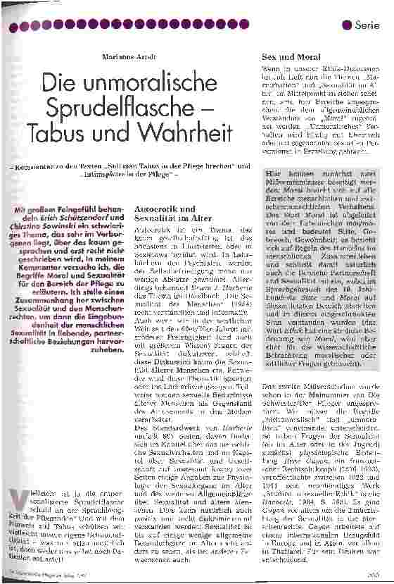 Vorschauseite 1: Die unmoralische Sprudelflasche - Tabus und Wahrheit Kommentar zu den Texten Soll man Tabus in der Pflege brechen und Intimsphäre in der Pflege