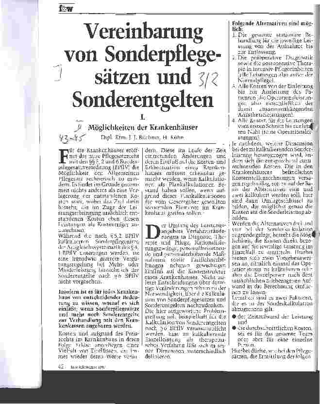 Vorschauseite 1: Vereinbarung von Sonderpflegesätzen und Sonderentgelten I. Möglichkeiten der Krankenhäuser