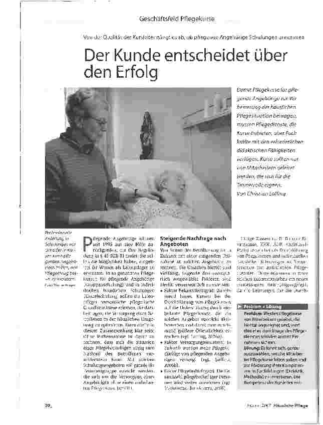 Vorschauseite 1: Von der Qualität der Kursleiter hängt es ab, ob pflegende Angehörige Schulungen annehmen - Der Kunde entscheidet über den Erfolg