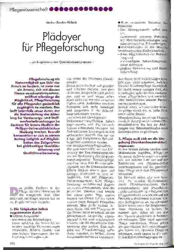 Vorschauseite 1: Plädoyer für Pflegeforschung als Instrument des Qualitätsmanagements