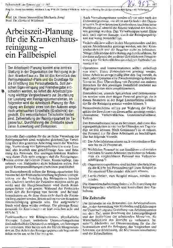 Vorschauseite 1: Arbeitszeitplanung für die Krankenhausreinigungein Fallbeispiel