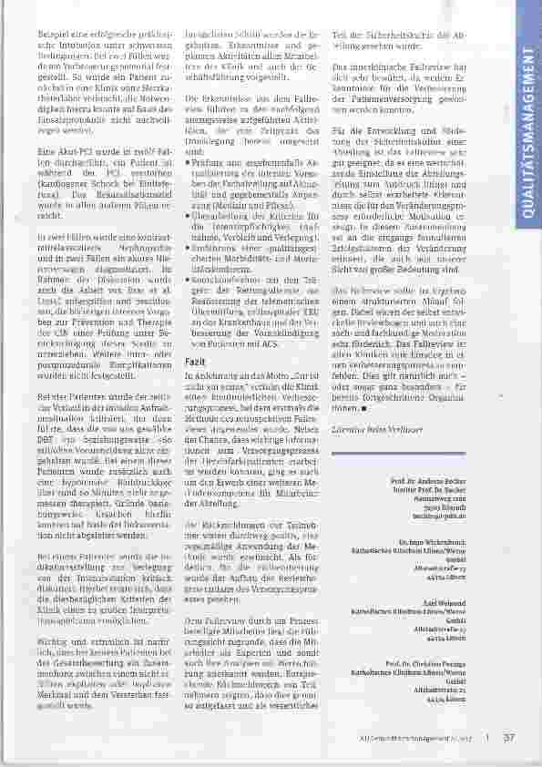Vorschauseite 4: Gut ist nicht gut genug Gelebtes Qualitätsmanagement in der Kardiologie Teil I: Innerklinisches Fallreview