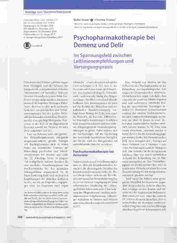 Vorschauseite 1: Psychopharmakotherapie bei Demenz und Delir