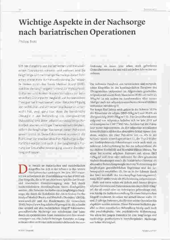 Vorschauseite 1: Wichtige Aspekte in der Nachsorge nach bariatrischen Operationen