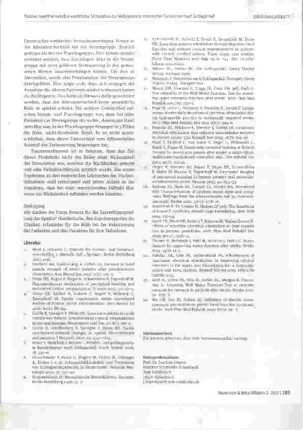 Vorschauseite 5: Passive repetitive sensible elektrische Stimulation zur Verbesserung motorischerFunktionen nach Schlaganfall eine Pilotstudie