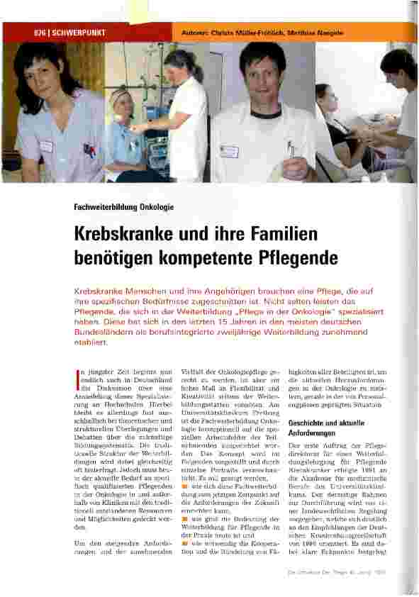 Vorschauseite 1: Krebskranke und ihre Familien benötigen kompetente Pflegende