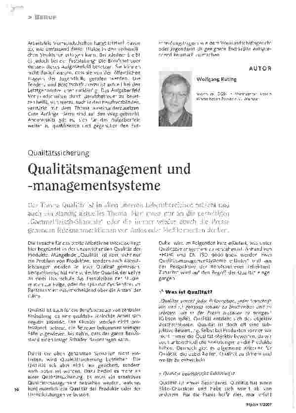 Vorschauseite 1: Qualitätsmanagement und -managementsysteme