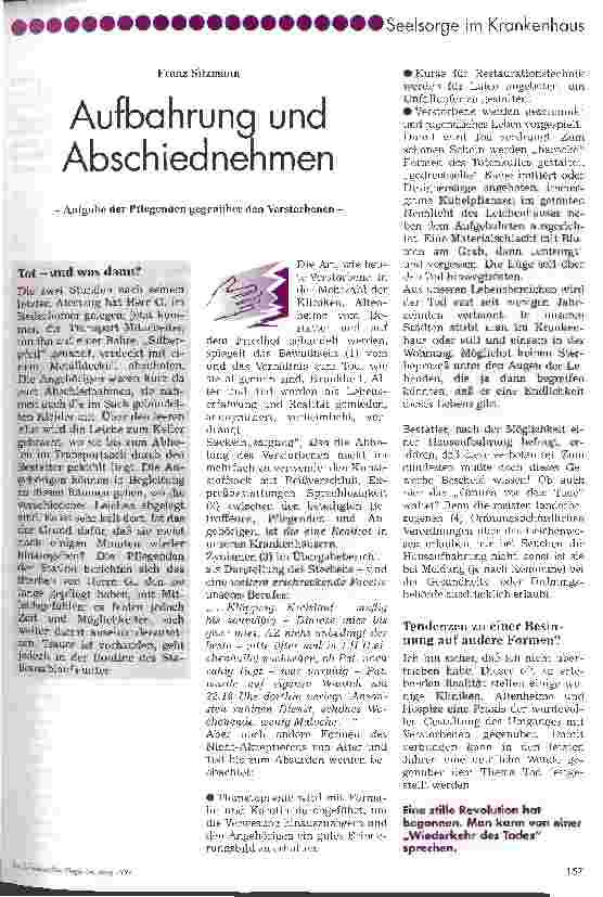 Vorschauseite 1: Aufbahrung und Abschiednehmen Aufgabe der Pflegenden gegenüber den Verstorbenen