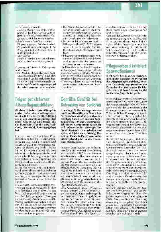 Vorschauseite 2: Pflegeverbände reformieren die Weiterbildung