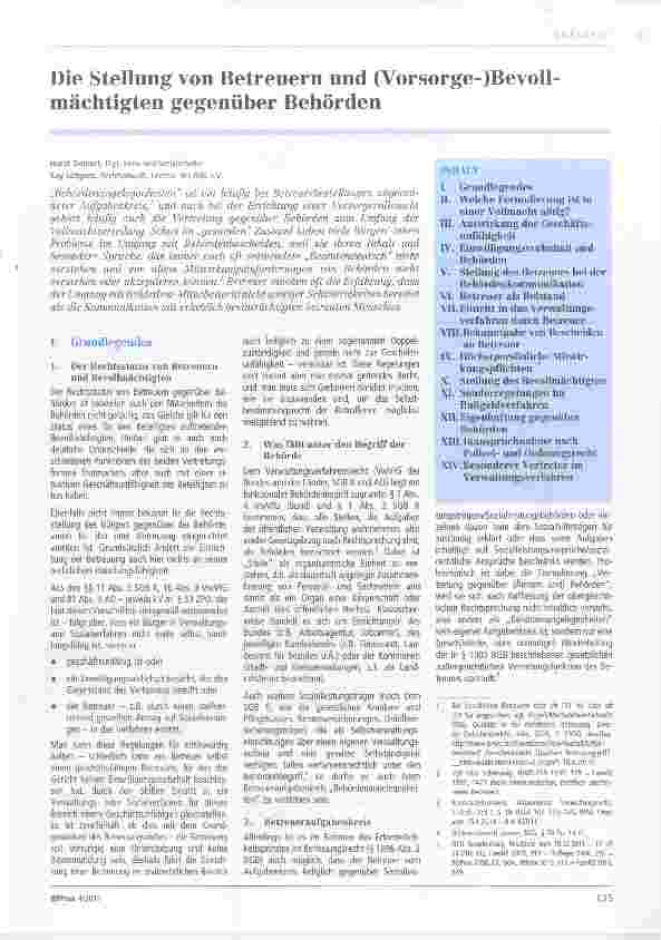 Vorschauseite 1: Die Stellung von Betreuern und (Vorsorge-)Bevollmächtigten gegenüber Behörden