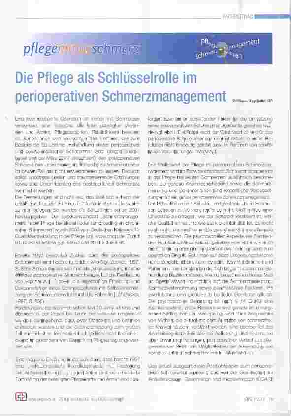 Vorschauseite 1: Die Pflege als Schlüsselrolle im perioperativen Schmerzmanagement