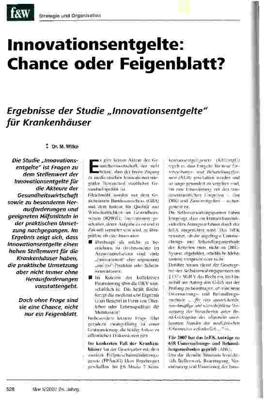 Vorschauseite 1: Innovationsentgelte: Chance oder Feigenblatt?