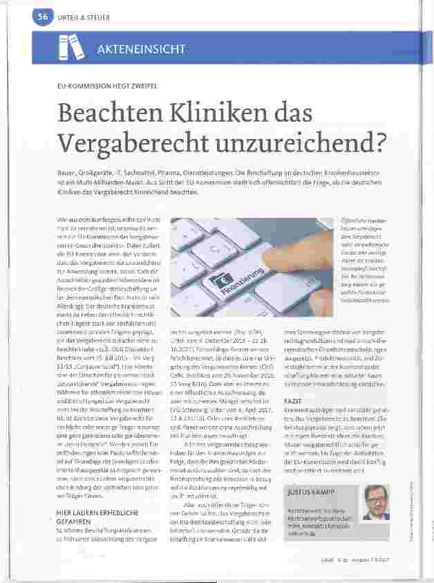 Vorschauseite 1: Beachten Kliniken das Vergaberecht unzureichend?