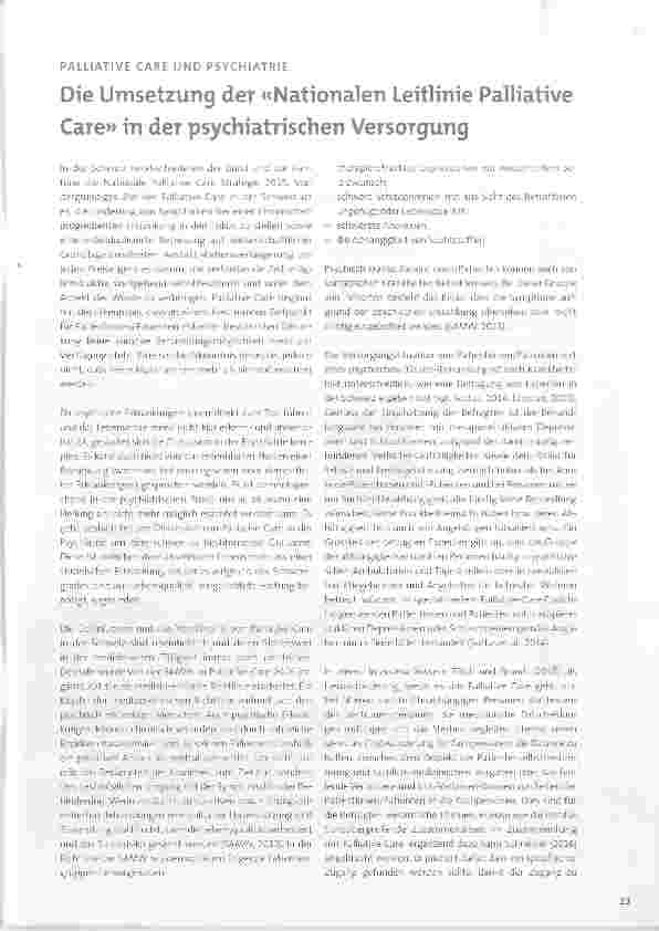 Vorschauseite 1: Die Umsetzung der «Nationalen Leitlinie Palliative Care» in der psychiatrischen Versorgung