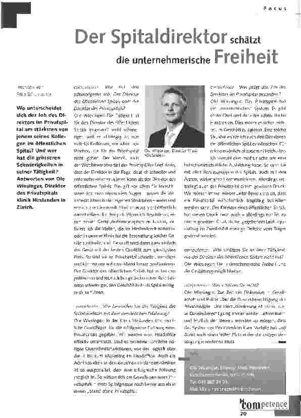 Vorschauseite 1: Der Spitaldirektor schätzt die unternehmerische Freiheit