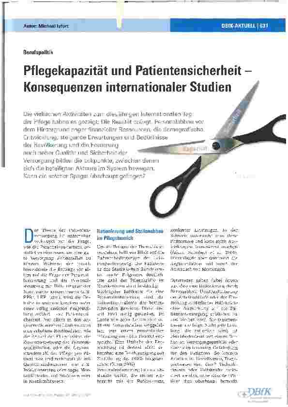 Vorschauseite 1: Pflegekapazität und Patientensicherheit Konsequenzen internationaler Studien