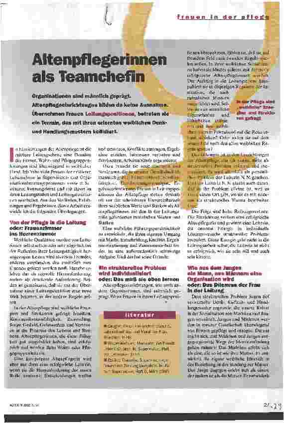 Vorschauseite 1: Altenpflegerinnen als Teamchefin