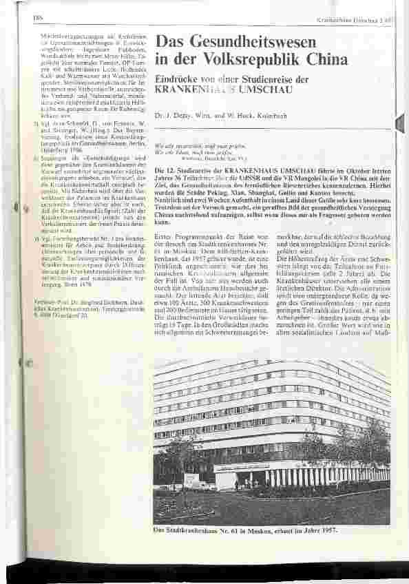 Vorschauseite 1: Das Gesundheitswesen in der Volksrepublik China Eindrücke von einer Studienreise