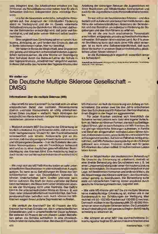 Vorschauseite 1: Die Deutsche Multiple Sklerose Gesellschaft - DMSG Informationen über die multiple Sklerose MS