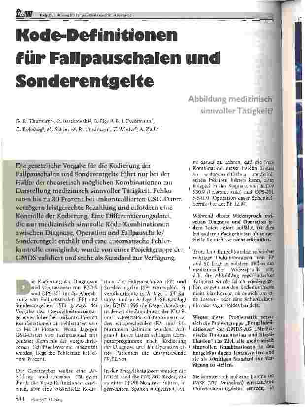Vorschauseite 1: Kode-Definitionen für Fallpauschalen und Sonderentgelte Abbildung medizinisch sinnvoller Tätigkeit?