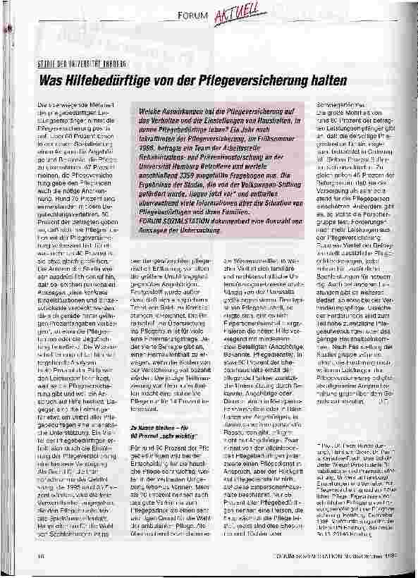 Vorschauseite 1: Was Hilfebedürftige von der Pflegeversicherung halten Studie der Universität Hamburg