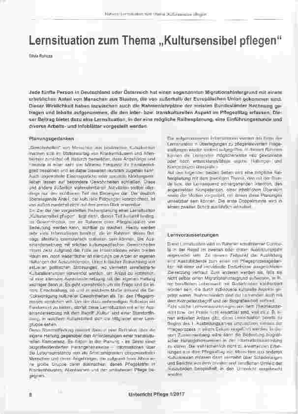 Vorschauseite 1: Lernsituation zum Thema „Kultursensibel pflegen“