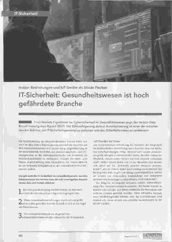 Vorschauseite 1: IT-Sicherheit: Gesundheitswesen ist hoch gefährdete Branche
