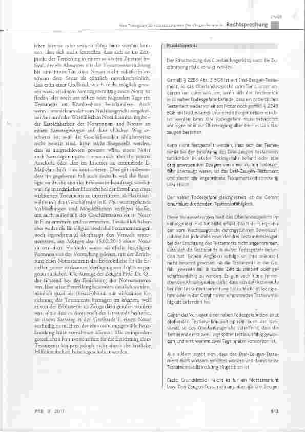 Vorschauseite 5: Nahe Todesgefahr als Voraussetzung eines Drei-Zeugen-Testaments
