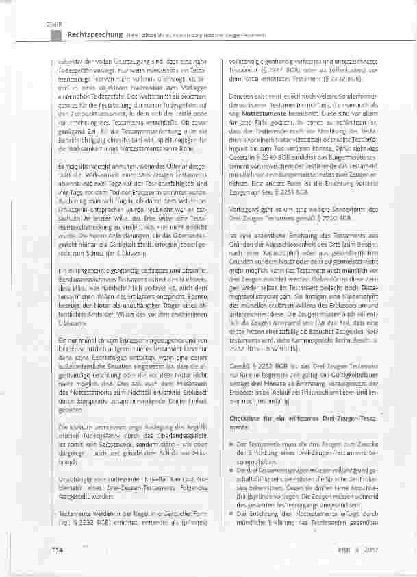 Vorschauseite 6: Nahe Todesgefahr als Voraussetzung eines Drei-Zeugen-Testaments