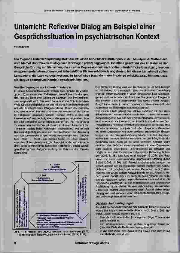 Vorschauseite 1: Unterricht: Reflexiver Dialog am Beispiel einer Gesprächssituation im psychiatrischen Kontext