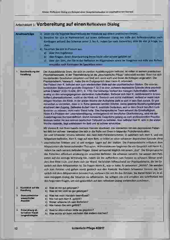 Vorschauseite 5: Unterricht: Reflexiver Dialog am Beispiel einer Gesprächssituation im psychiatrischen Kontext