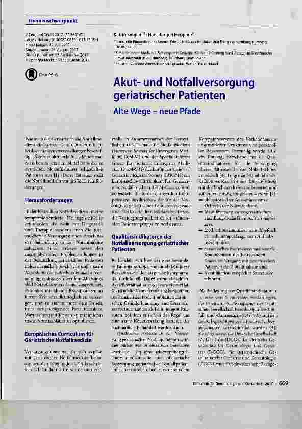 Vorschauseite 1: Akutund Notfallversorgung geriatrischer Patienten