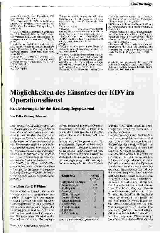 Vorschauseite 1: Möglichkeitendes Einsatzes der EDV im Operationsdienst Erleichterungen für das Krankenpflegepersonal
