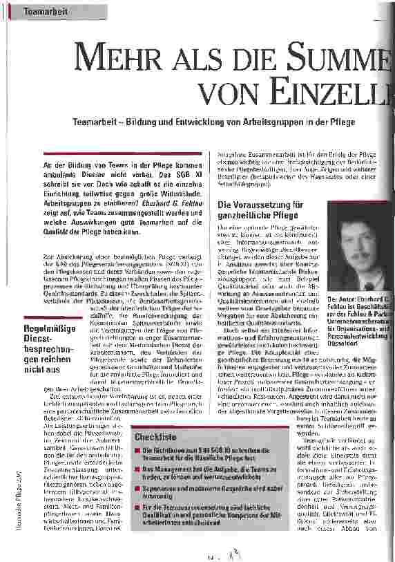 Vorschauseite 1: Mehr als die Summe von Einzelleistungen Teamarbeit - Bildung und Entwicklung von Arbeitsgruppen in der Pflege